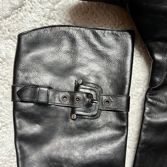 ITALIAN Black Leather Zip-Up Knee High Heel Boot size 8-8.5 - Picture 2 of 10